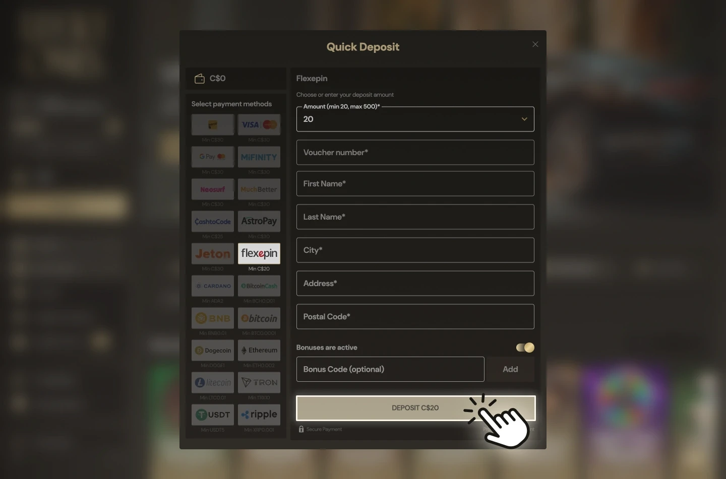 How to claim casino bonus step 4