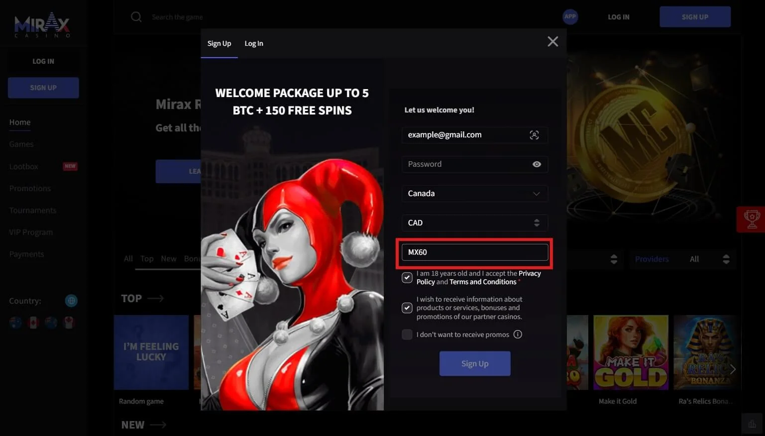 Entrez votre code bonus et r&eacute;clamez les promotions