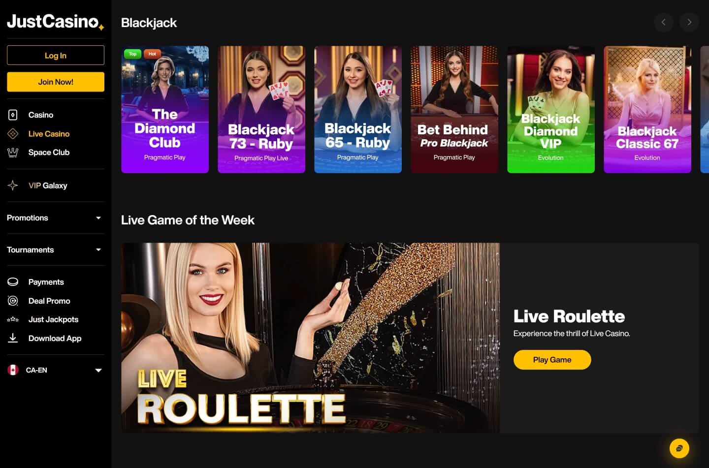 JustCasino casino screenshot 3