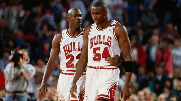 Michael Jordan and Horace Grant during the 1992 NBA playoffs