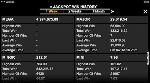 Mega Moolah jackpot win history screenshot