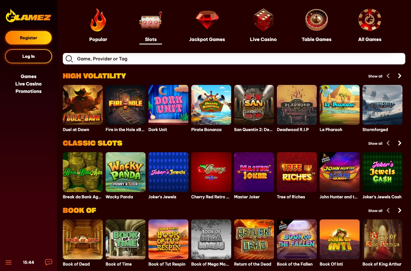 Flamez casino screenshot 2