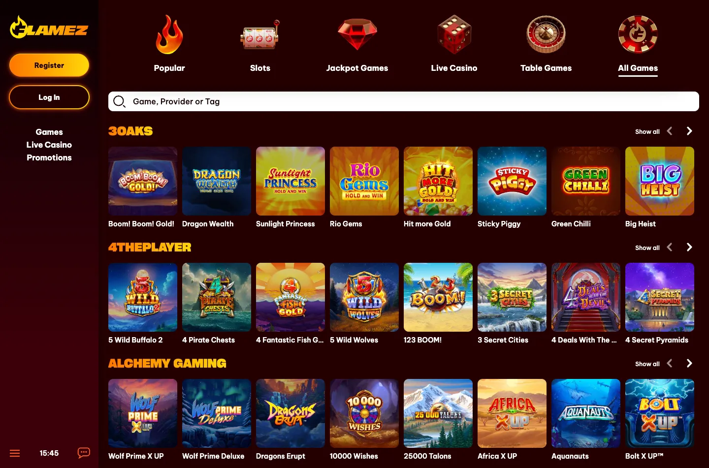Flamez casino screenshot 4