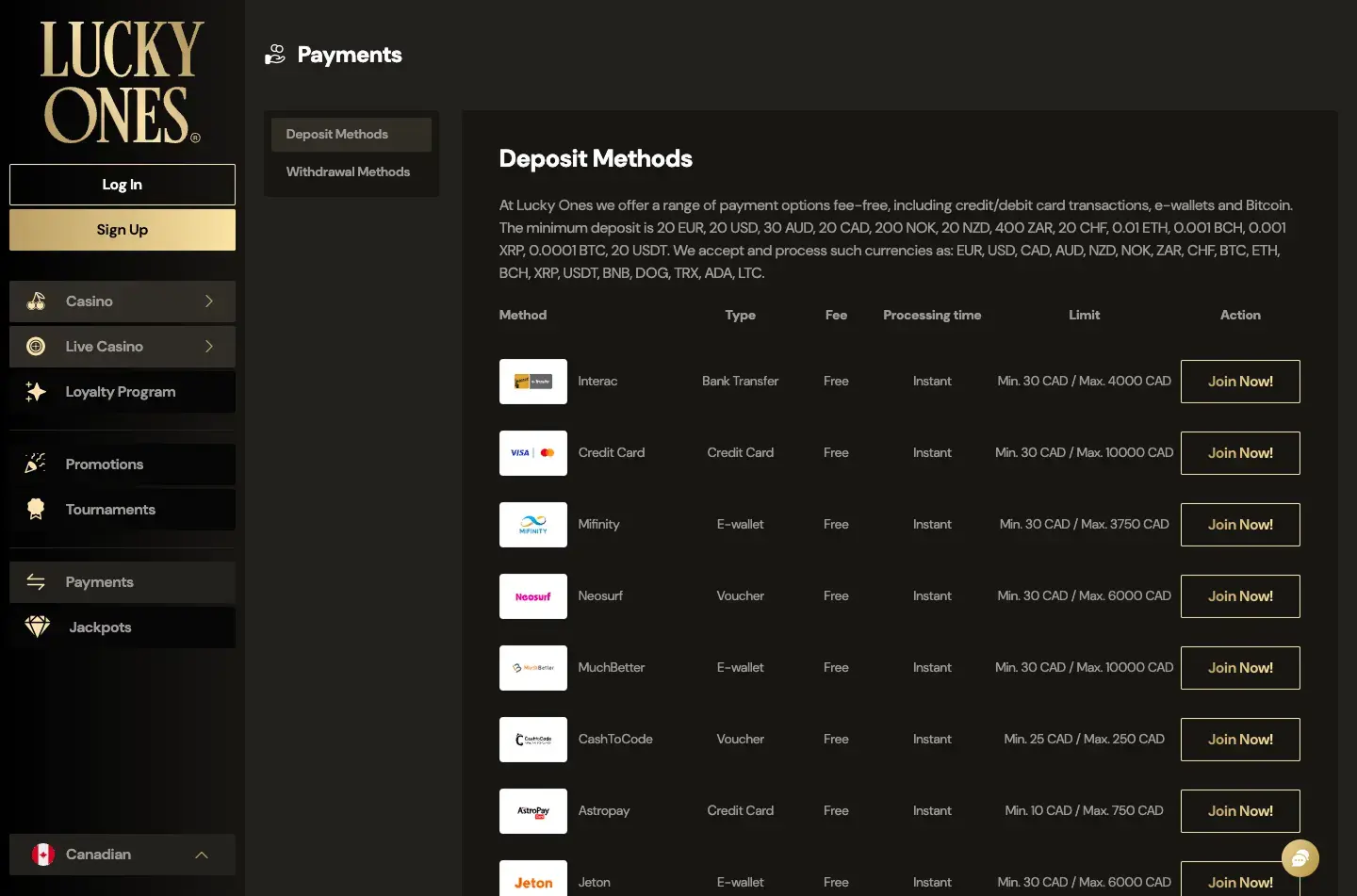 Lucky Ones Casino Screenshot 3