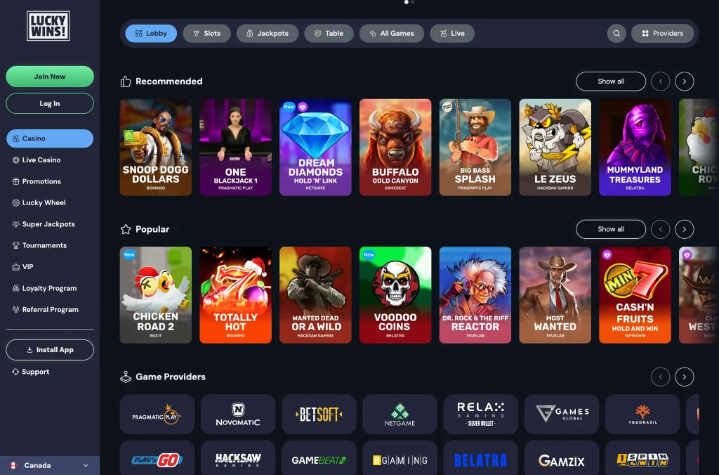 LuckyWins casino screenshot 1