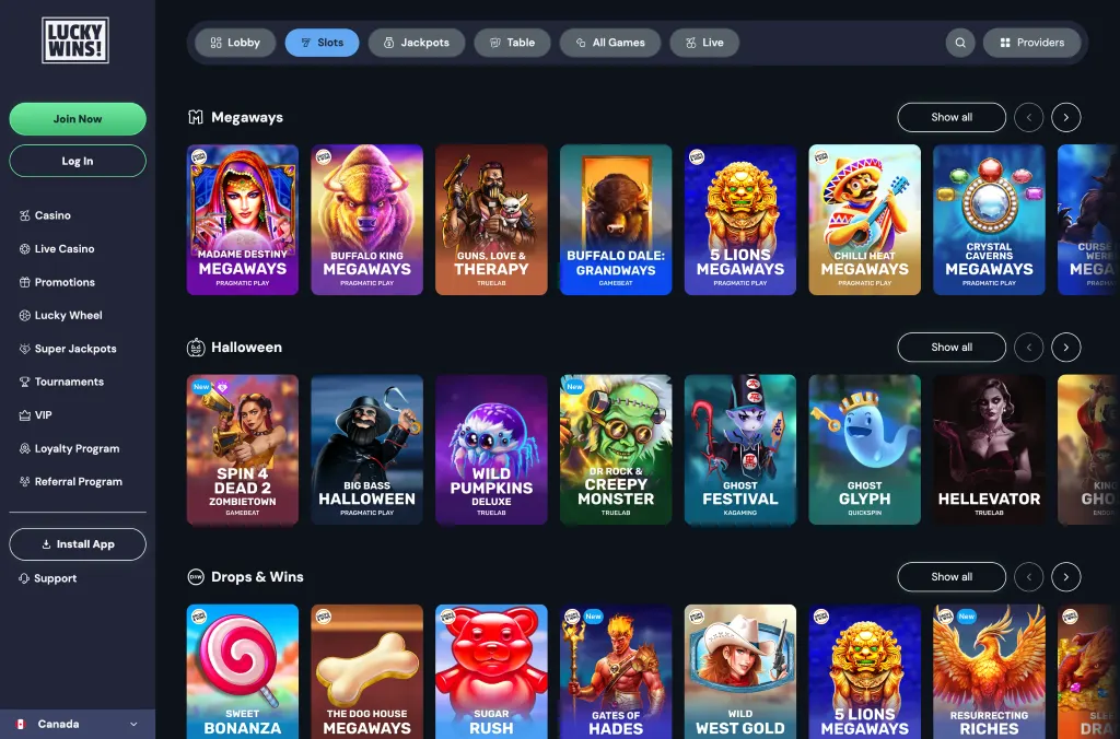 LuckyWins casino screenshot 3