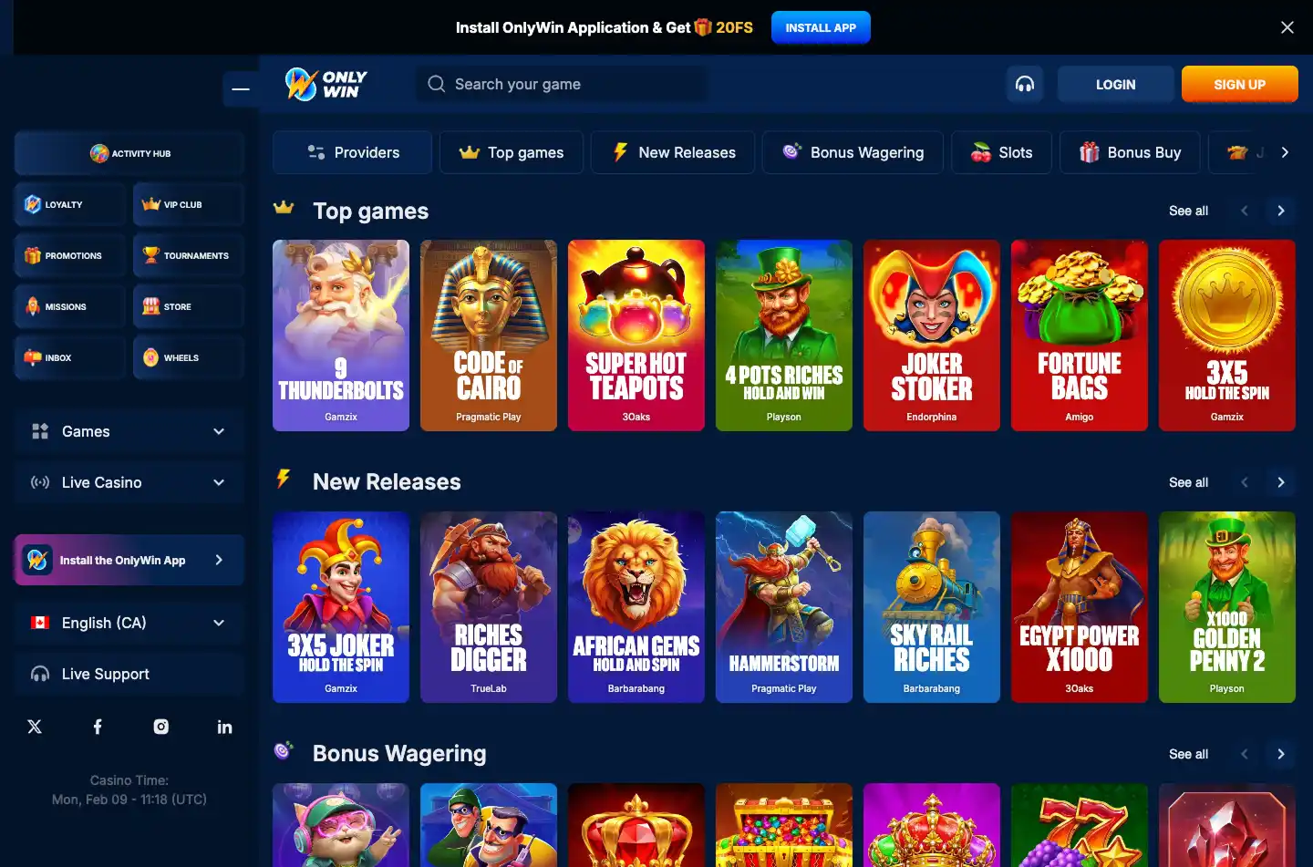 OnlyWin Casino Screenshot 1