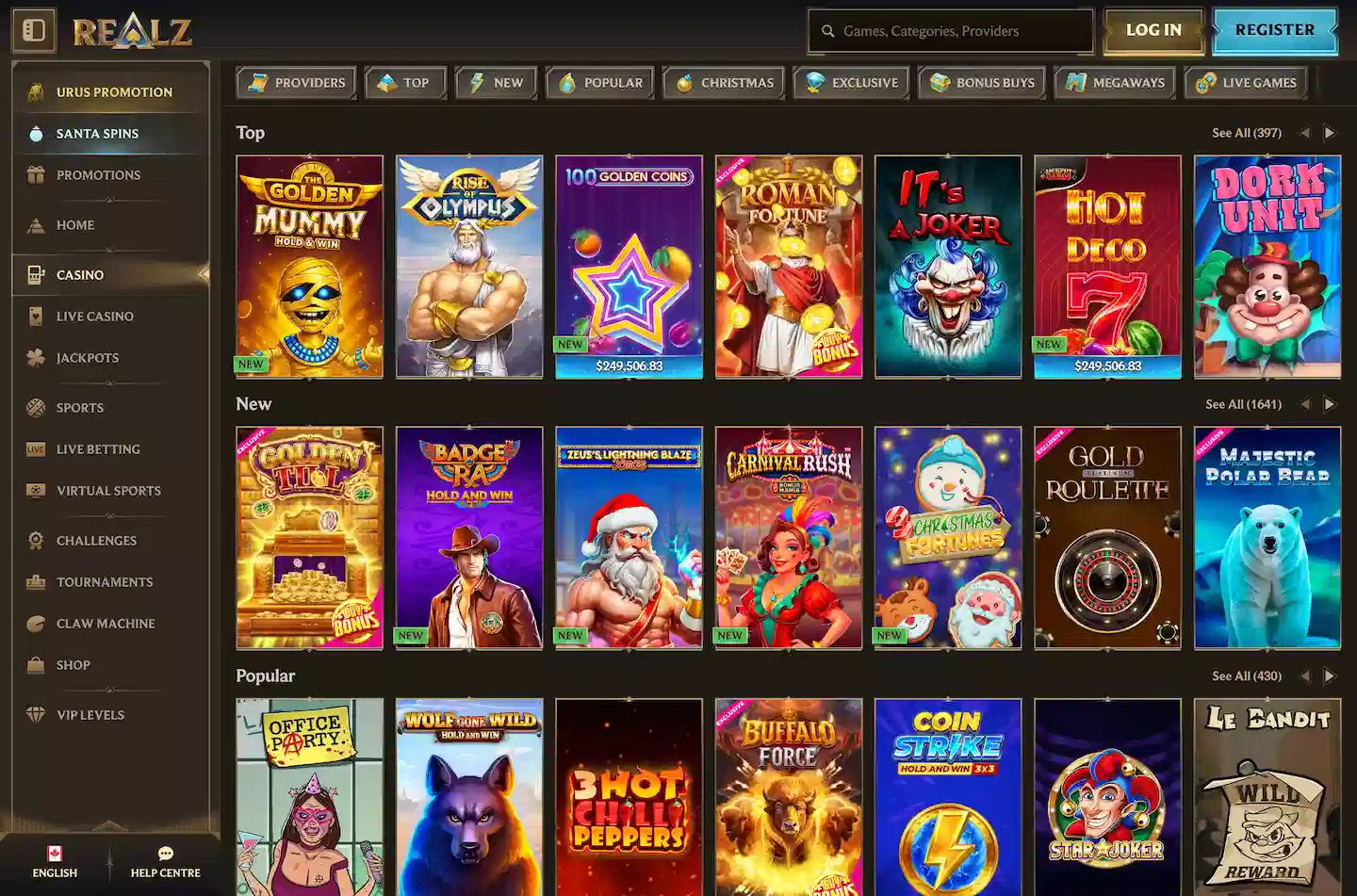 Realz Casino Screenshot 1
