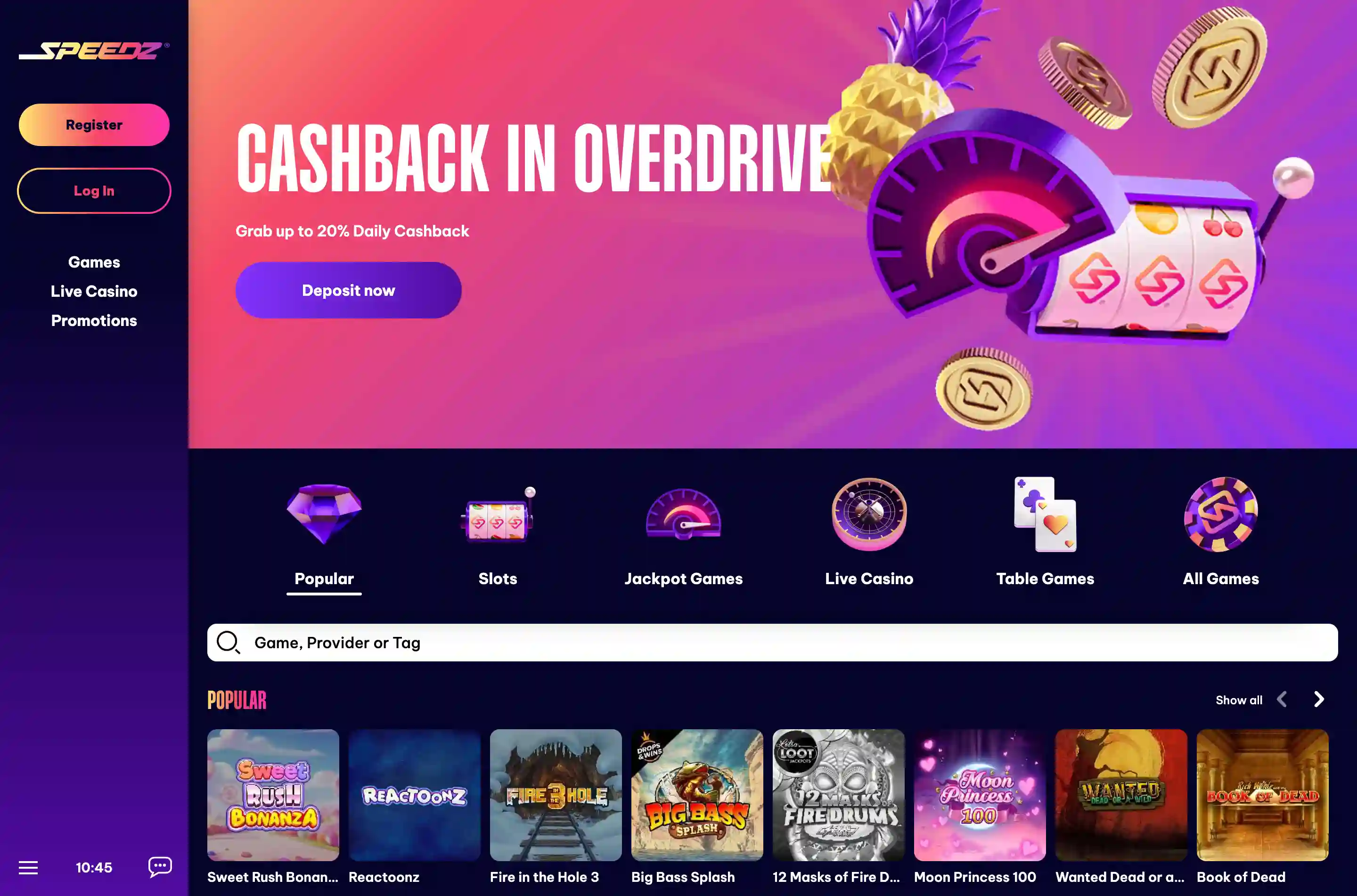 Speedz Casino Screenshot 1