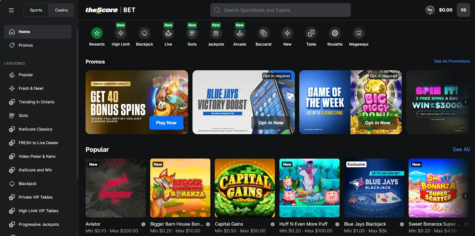 theScore Bet Homepage