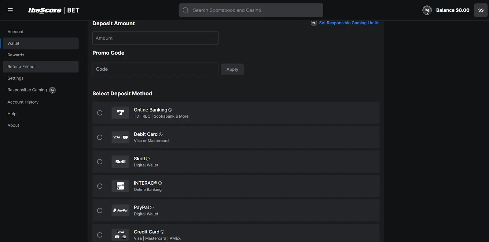 theScore Bet Payment methods