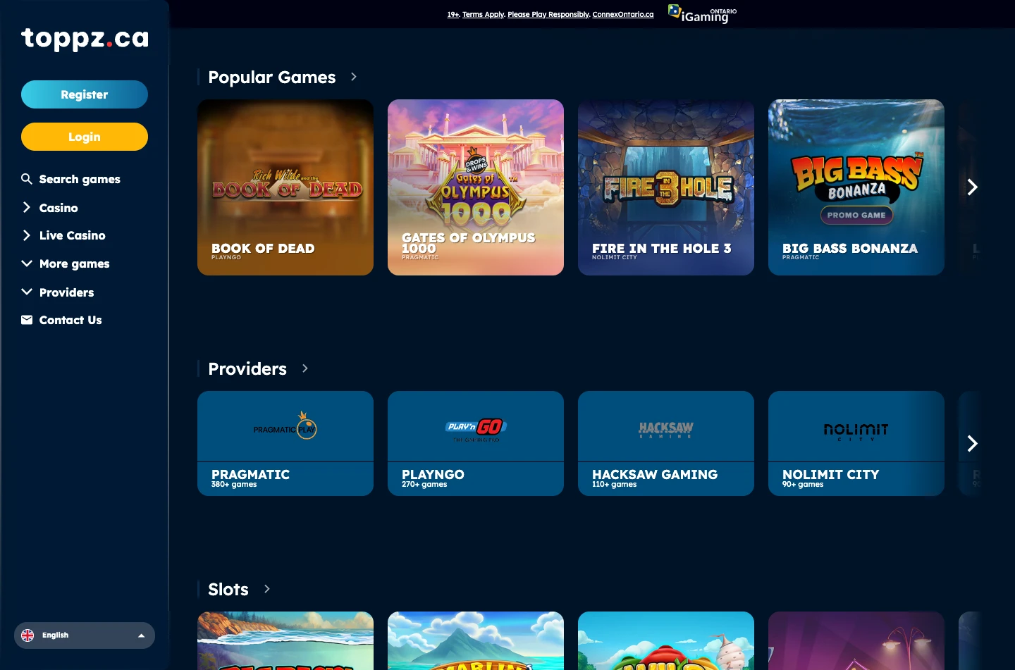 Toppz Casino Ontario screenshot 1
