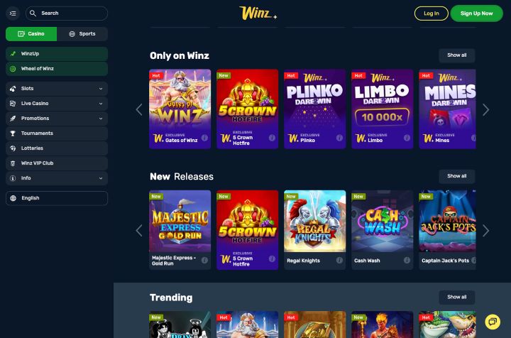Winz casino screenshot 2